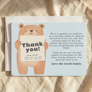 Cute Blue Bear Baby Announcement Thank You