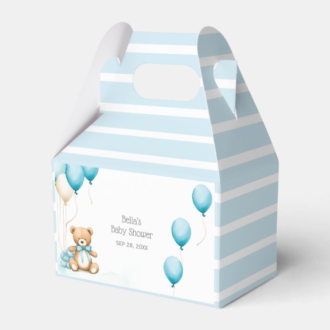 Cute Blue Bear Balloon Baby Shower Favor Boxes (Front Side)