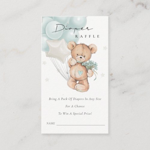 Cute Blue Bear Balloon Diaper Raffle Baby Shower Enclosure Card