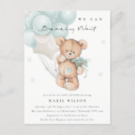 Cute Blue Bear Bearly Wait Balloon Baby Shower Postcard