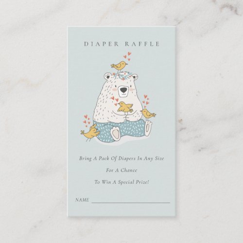 Cute Blue Bear Birds Diaper Raffle Baby Shower Enclosure Card