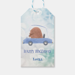 Cute Blue Bear car Safari jungle Birthday party Gift Tags