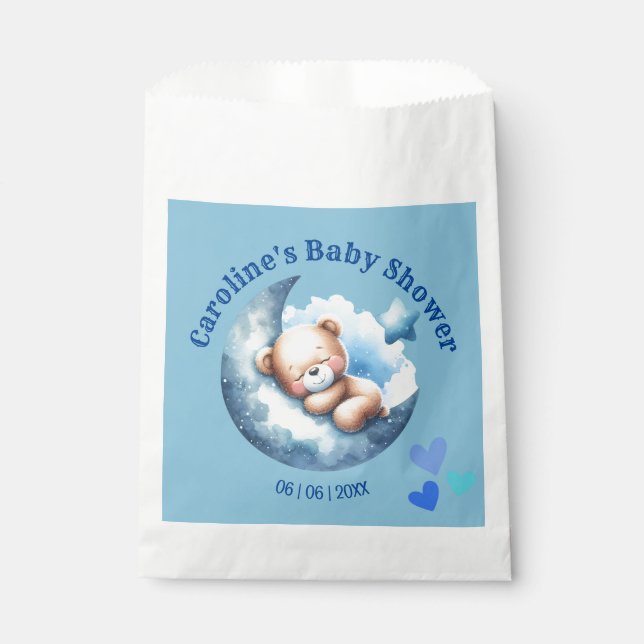 Cute Blue Bear Crescent Moon Baby Shower Favor Bag (Front)