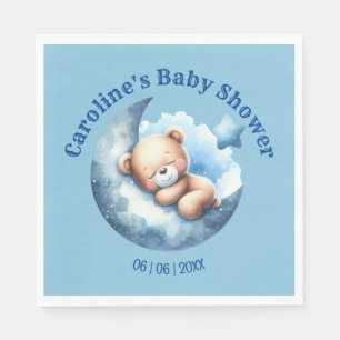 Cute Blue Bear Crescent Moon Baby Shower Napkins