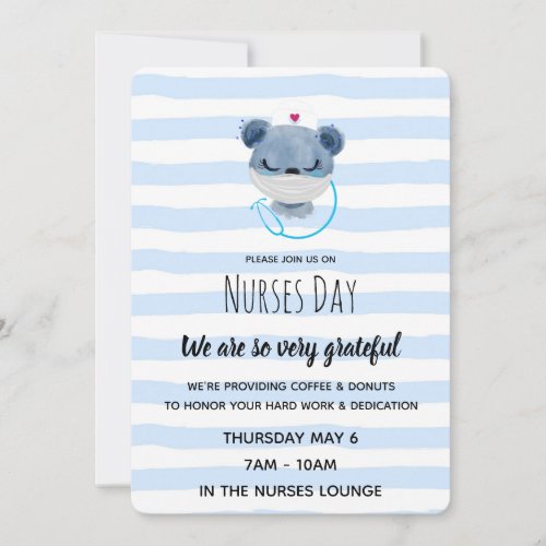 Cute Blue Bear Nurse in a Mask _ Appreciation Invitation