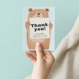 Cute Blue Bear Thank You Baby Announcement