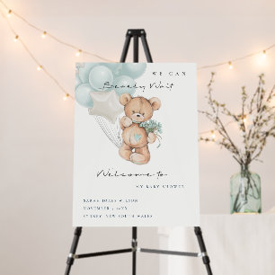 Cute Blue Bearly Wait  Balloon Baby Shower Welcome Foam Board