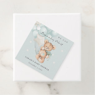 Cute Blue Bearly Wait Bear Balloon Baby Shower Favor Tags