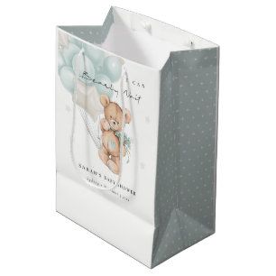 Cute Blue Bearly Wait Bear Balloon Baby Shower Medium Gift Bag