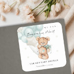 Cute Blue Bearly Wait Bear Balloon Baby Shower Square Sticker<br><div class="desc">For any further customisation or any other matching items,  please feel free to contact me at yellowfebstudio@gmail.com</div>