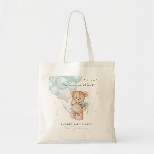 Cute Blue Bearly Wait Bear Balloon Baby Shower Tote Bag