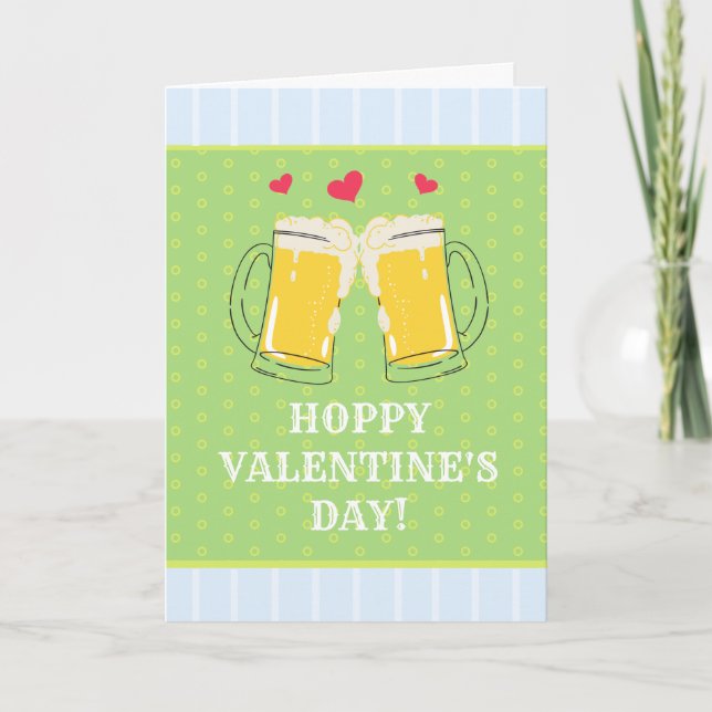 Cute Blue Beer Gaudy Hoppy Valentines Day Holiday Card (Front)