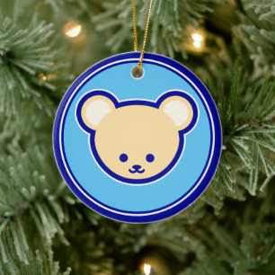 Cute Blue Beige Teddy Bear Cute Cartoon Art Ceramic Ornament