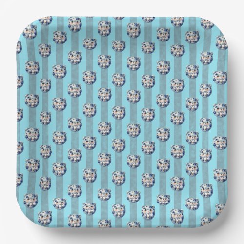 Cute Blue Berry and Stripe Teddy Bear Paper Plates