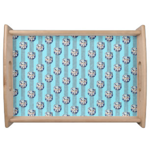 Cute Blue Berry and Stripe Teddy Bear Serving Tray