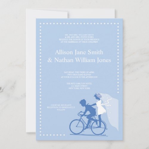 CUTE Blue Bicycle Couple Wedding Invitation
