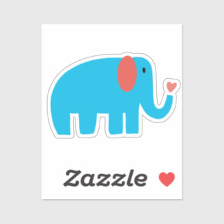 Cute blue big cartoon elephant with heart sticker