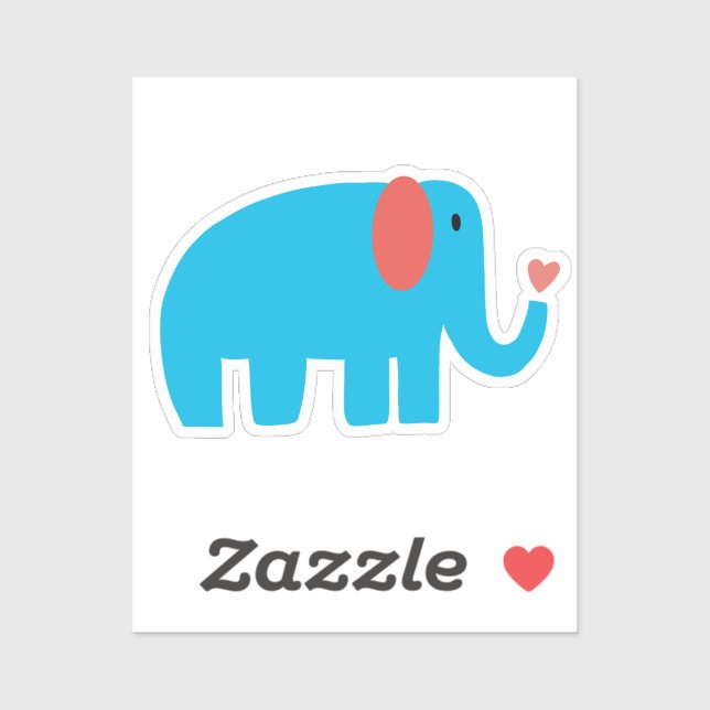 Cute blue big cartoon elephant with heart sticker (Sheet)