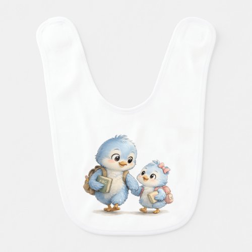 Cute Blue Bird Brother Sister Baby Bib