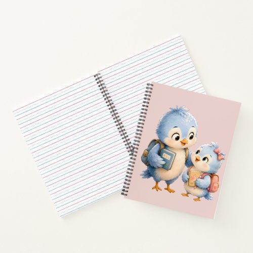 Cute Blue Bird Brother Sister Spiral Journal