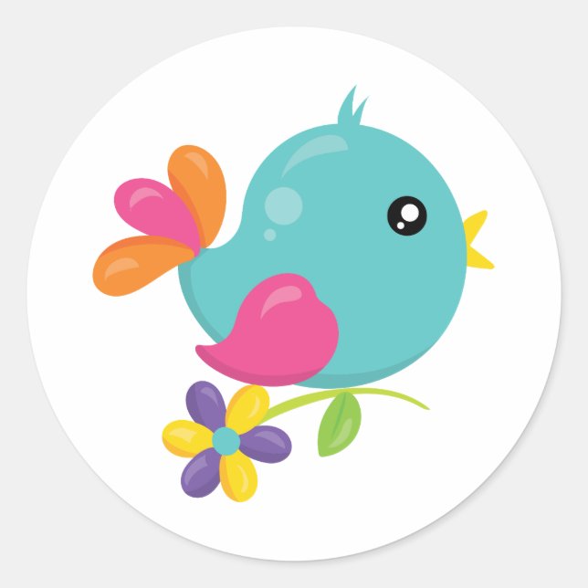 Cute blue bird classic round sticker (Front)