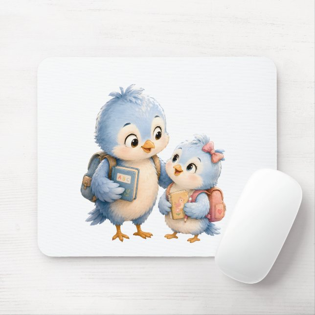 Cute Blue Bird Desk Mousepad (With Mouse)