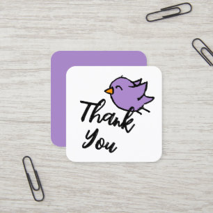 Cute Blue Bird Doodle Minimalist Thank You Mini Square Business Card