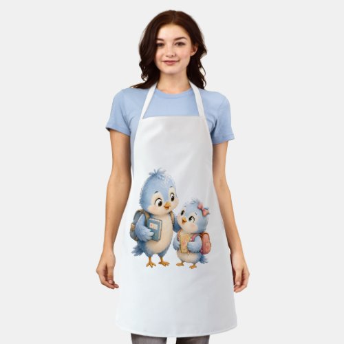 Cute Blue Bird Family Cooking Apron