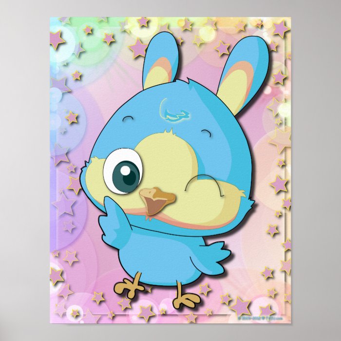 Cute Blue Bird Funny Cartoon Character Poster