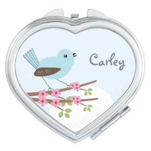 Cute Blue Bird in Blossom Tree Personalised Compact Mirror