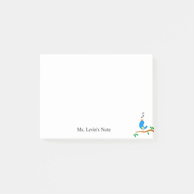 Cute Blue Bird on Tree Branch Singing Music Spring Post-it Notes (Front)