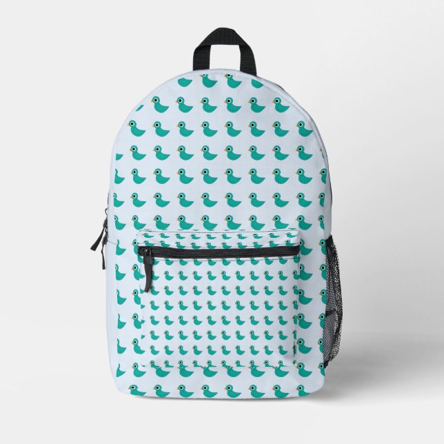 Cute blue bird printed backpack (Front)