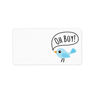 Cute blue bird saying Oh Boy blank baby shower Label