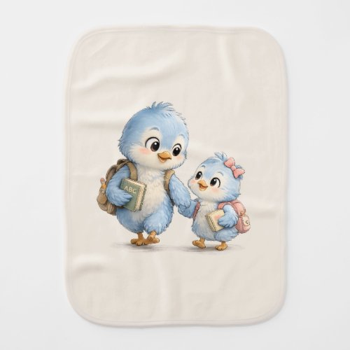 Cute Blue Bird Siblings Baby Burp Cloth