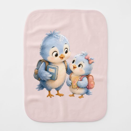 Cute Blue Bird Siblings Baby Burp Cloth