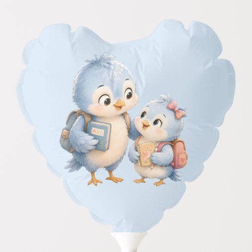 Cute Blue Bird Siblings Heart Balloon Decor
