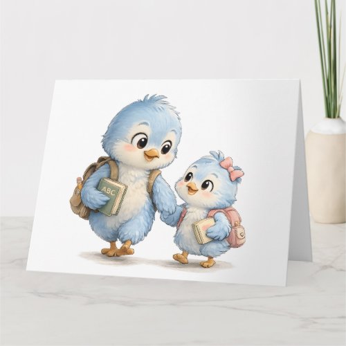 Cute Blue Bird Siblings Thank You Card