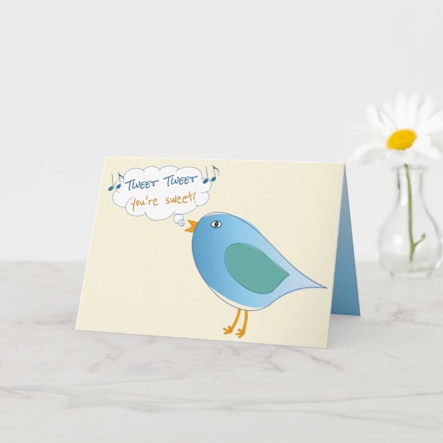 Cute Blue Bird Singing You're Sweet Card (Small Plant)