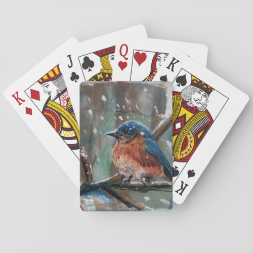 Cute Blue Bird Song Bird Winter Painting Poker Cards