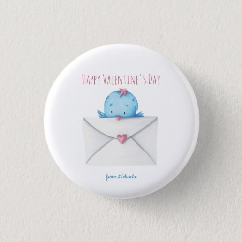 Cute Blue Bird Valentines Day Favor Button