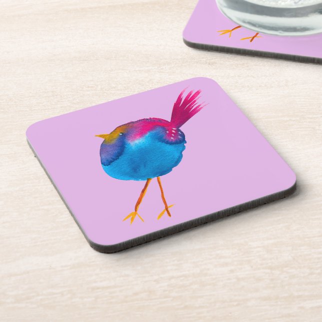 Cute blue bird watercolor beverage coaster (Left Side)