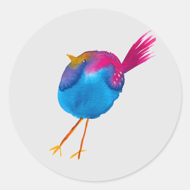 Cute blue bird watercolor classic round sticker (Front)
