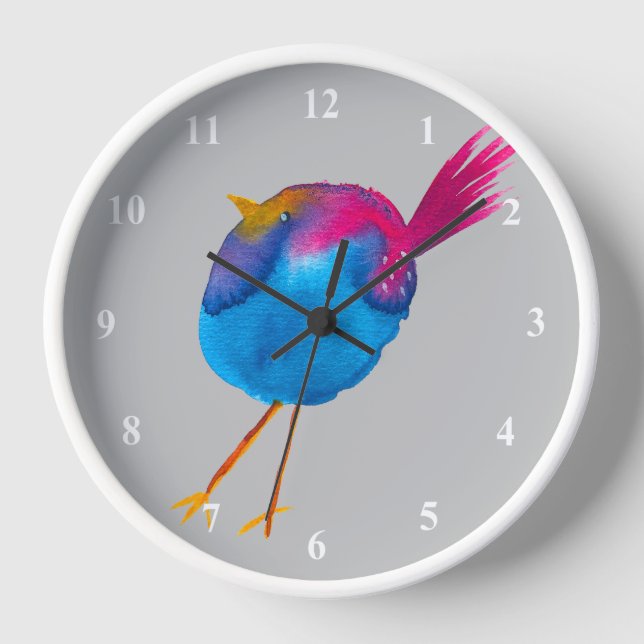 Cute blue bird watercolor clock (Front)