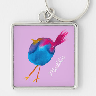Cute blue bird watercolor keychain