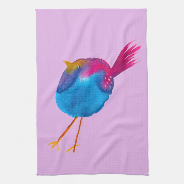 Cute blue bird watercolor kitchen towel (Vertical)