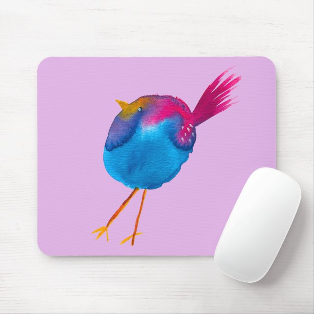 Cute blue bird watercolor mouse pad (With Mouse)