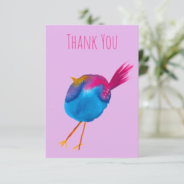 Cute blue bird watercolor note card (Standing Front)