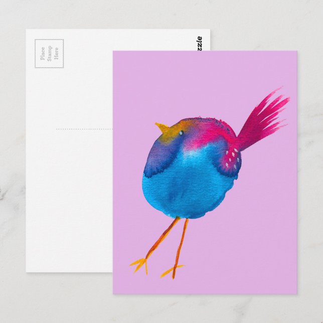 Cute blue bird watercolor postcard (Front/Back)