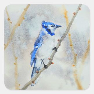 Cute blue bird watercolor sticker