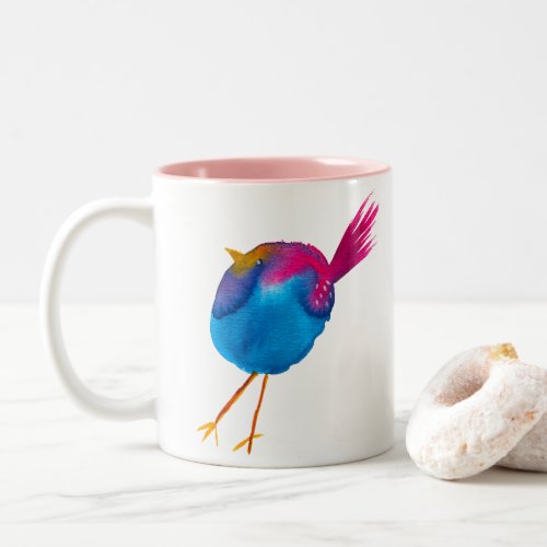 Cute blue bird watercolor Two_Tone coffee mug